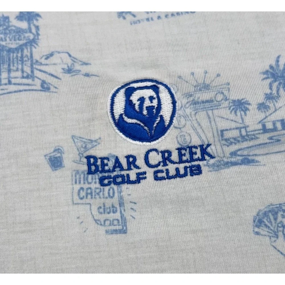 JOHNNIE-O Beginner's Luck Polo Shirt‎ Men's XL White 50s Casinos BEAR CREEK GOLF